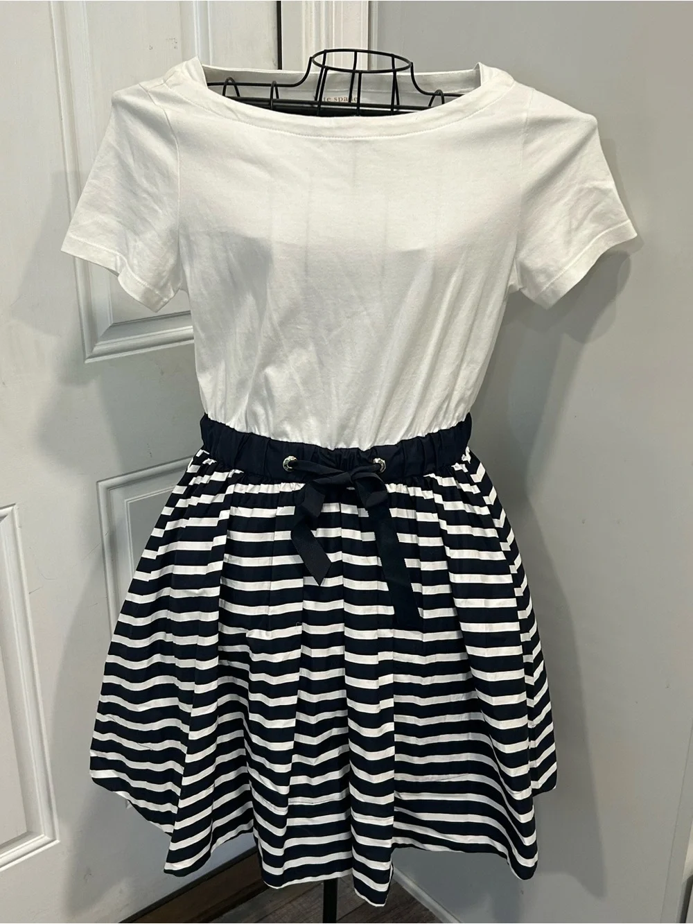 Kate Spade NY Short Sleeve Sailing Stripe Mixed Media Dress Navy Nautical Size S